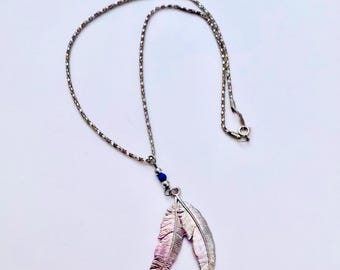 Vintage Silver-tone Double Feather Pendant Necklace