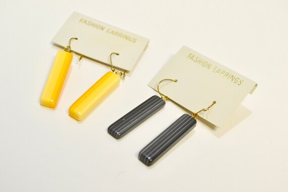 Vintage NOS Rectangular Striped Dangle Earrings - image 2