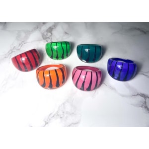 Vintage Lucite Black Tiger Striped Rings