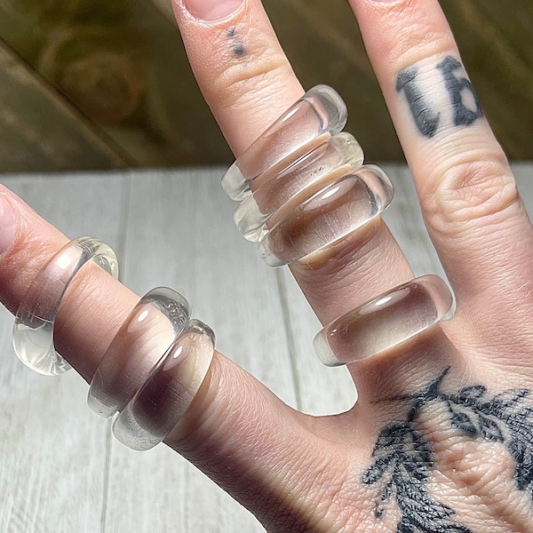 NEW SIZES added! Oblong Circular Clear Plastic Lucite Resin Band Rings