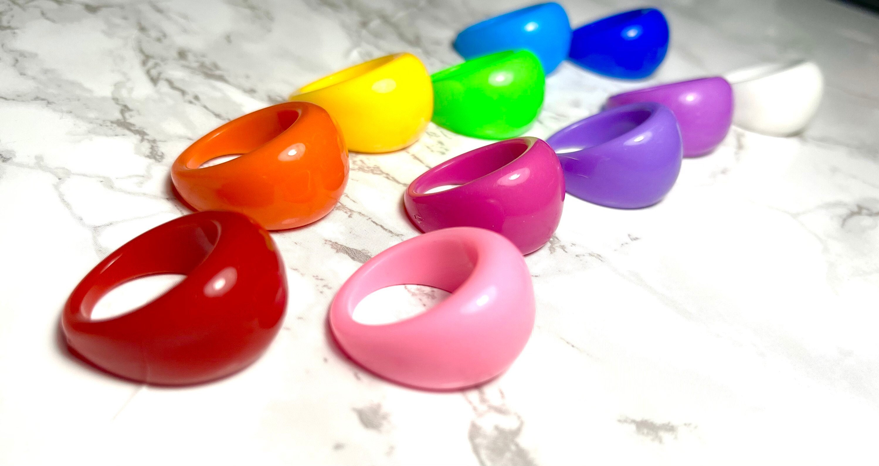 Thick Plastic Rings Rings Vintage Bright Thick Plastic Statement Rings - Etsy