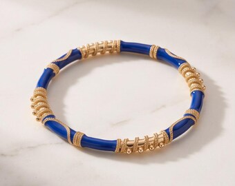 Vintage Royal Blue & Gold Ornate Enamel Bangle