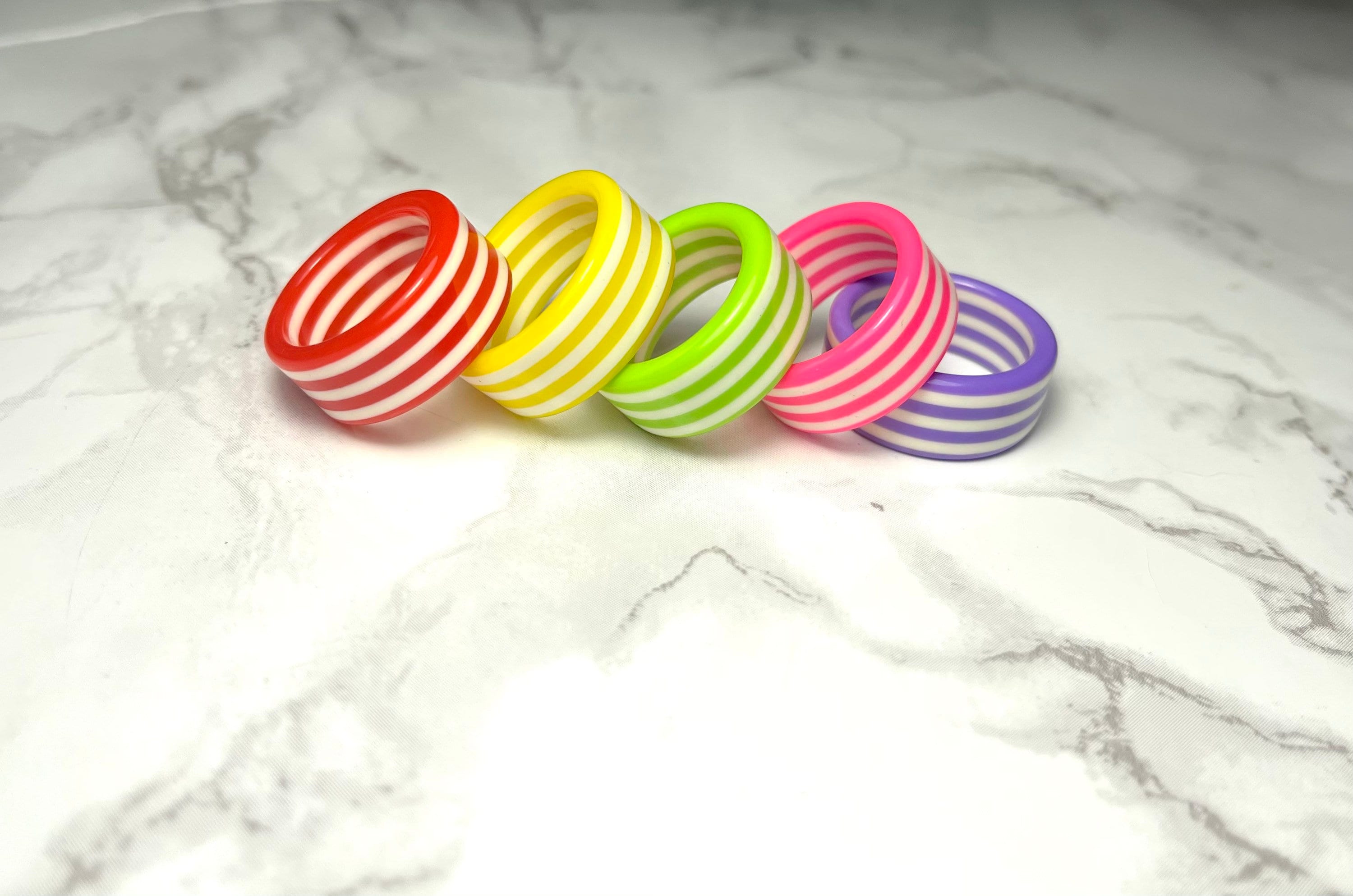 Thick Plastic Rings Rings Vintage NOS Thick Banded Striped Plastic Rings | Etsy