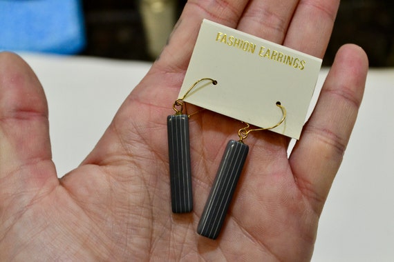 Vintage NOS Rectangular Striped Dangle Earrings - image 6