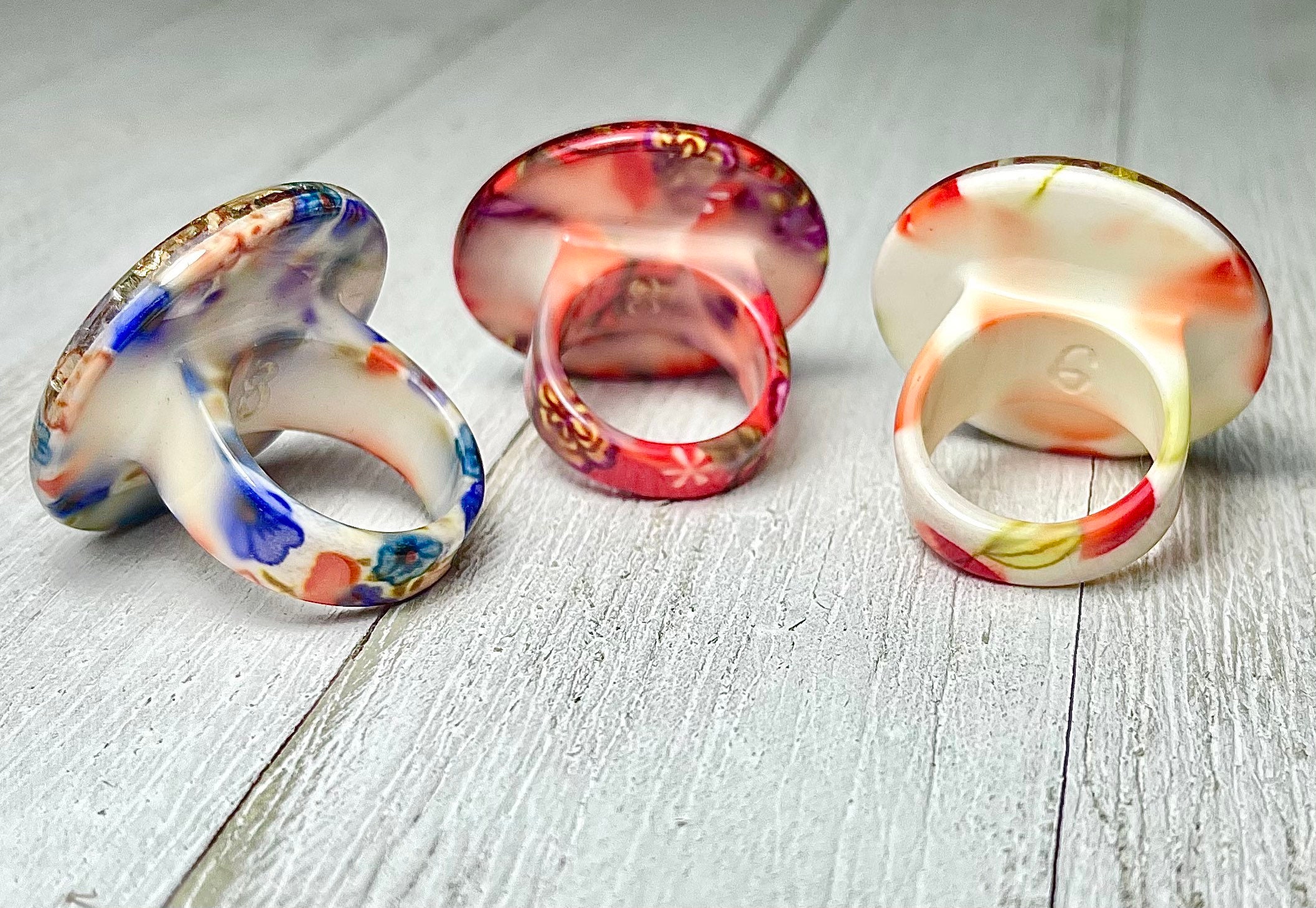 Thick Plastic Rings Rings Large Circular Thick Plastic Statement Rings With Floral Pattern - Etsy