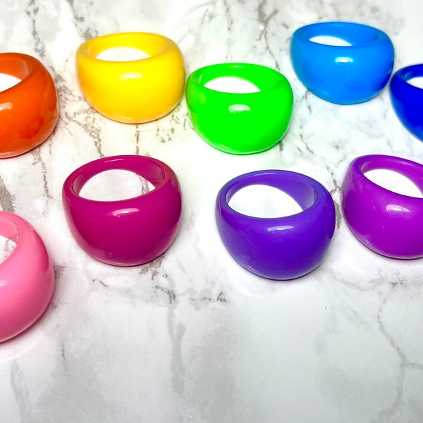 Vintage Bright Thick Plastic Statement Rings