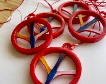 Vintage 1970’s Large Plastic Orange & Red Peace Sign Hippie Necklaces