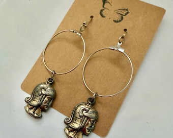 Handmade upcycled vintage Greek coin charm dangle statement earrings