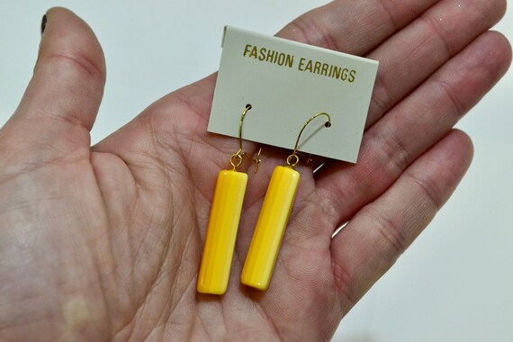 Vintage NOS Rectangular Striped Dangle Earrings - image 1
