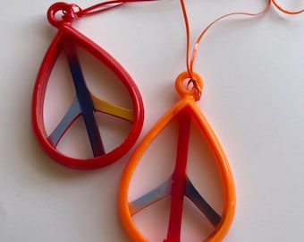Vintage 1970’s Large Plastic Orange & Red Peace Sign Hippie Necklaces