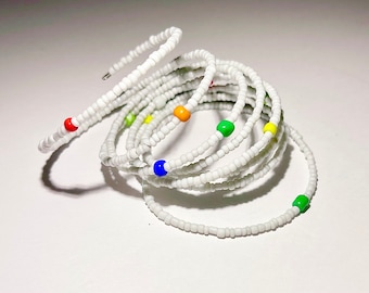 Vintage White/rainbow Beaded Wrap Wire Bracelet