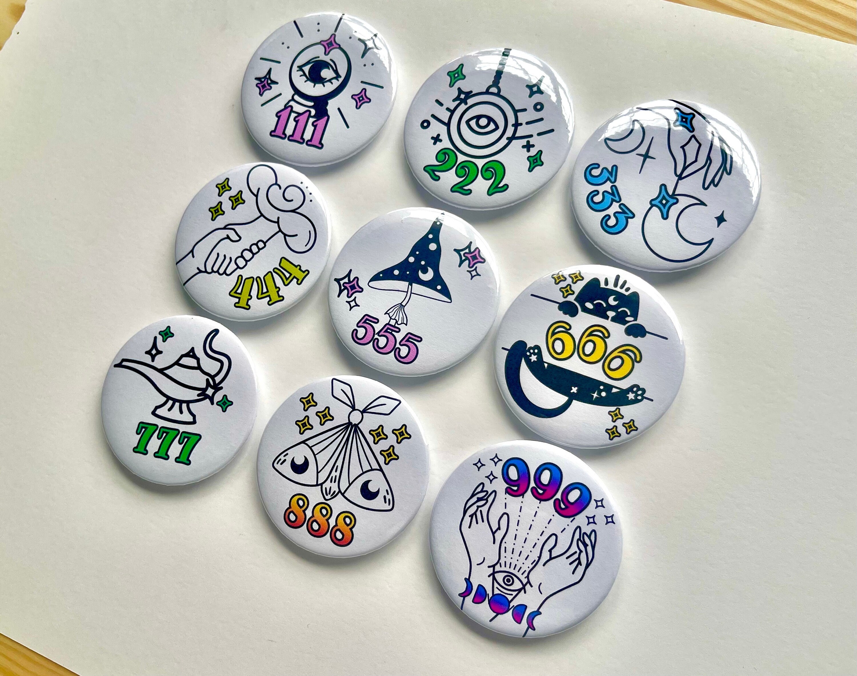 Angel Numbers 111-999 Full Set Celestial Good Luck 2.25” Pin Back ...
