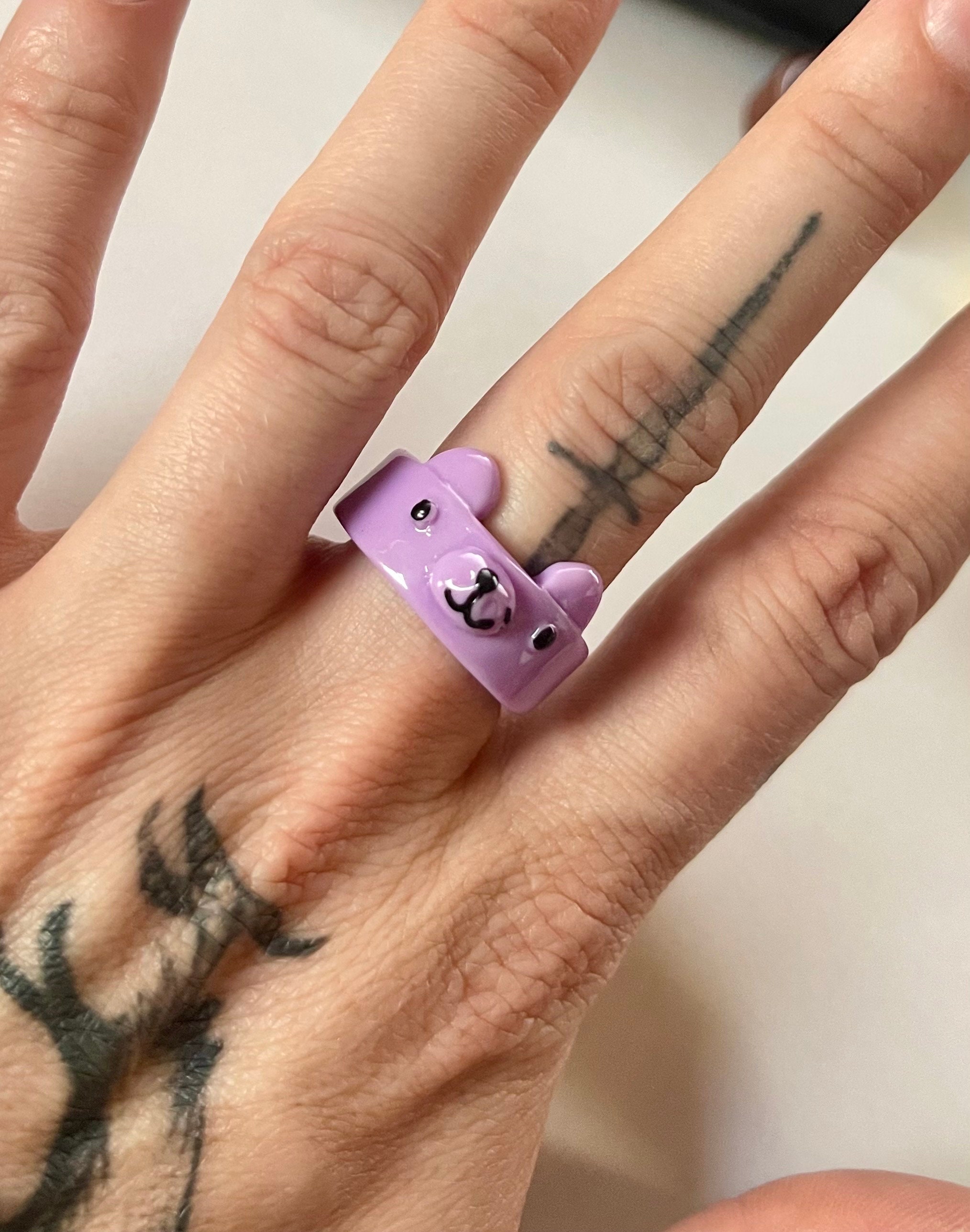 Anillo De Osito De Peluche De Lindo Diseño Ajustable Con Circonita Cúbica Baguette Para Mujer Y Hombre, Joyería Colorida De Circonita Para Regalo O Fiesta