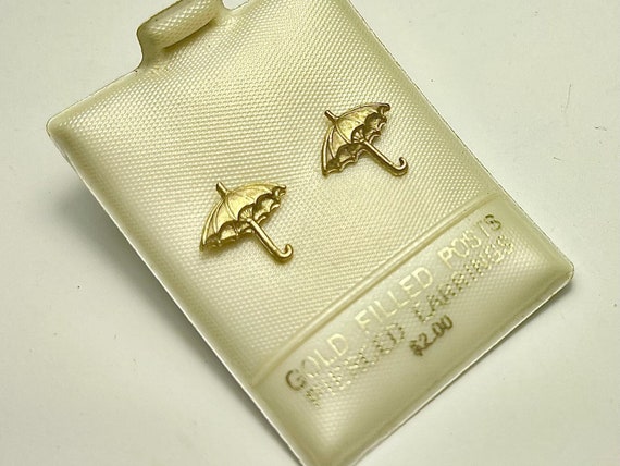 1970’s NOS 14k Gold Filled Wire Umbrella Stud Ear… - image 1