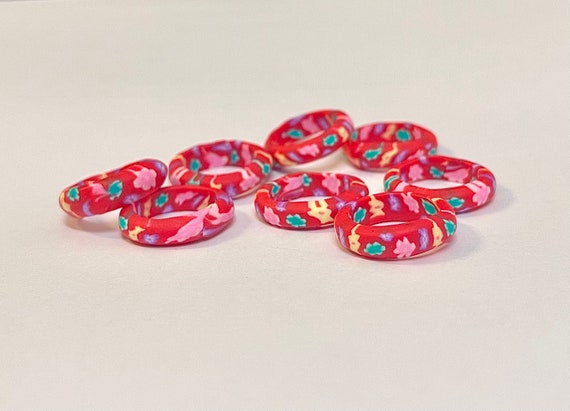 Vintage Polymer Clay Red Band w/ Multicolor Flora… - image 3
