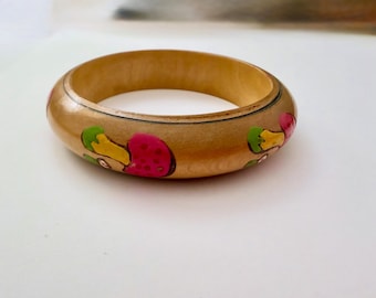 Vintage 1970’s Hippie Boho Wooden Hand Painted Mushroom Bangle