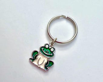 Vintage 1990’s green enamel metallic frog keychain