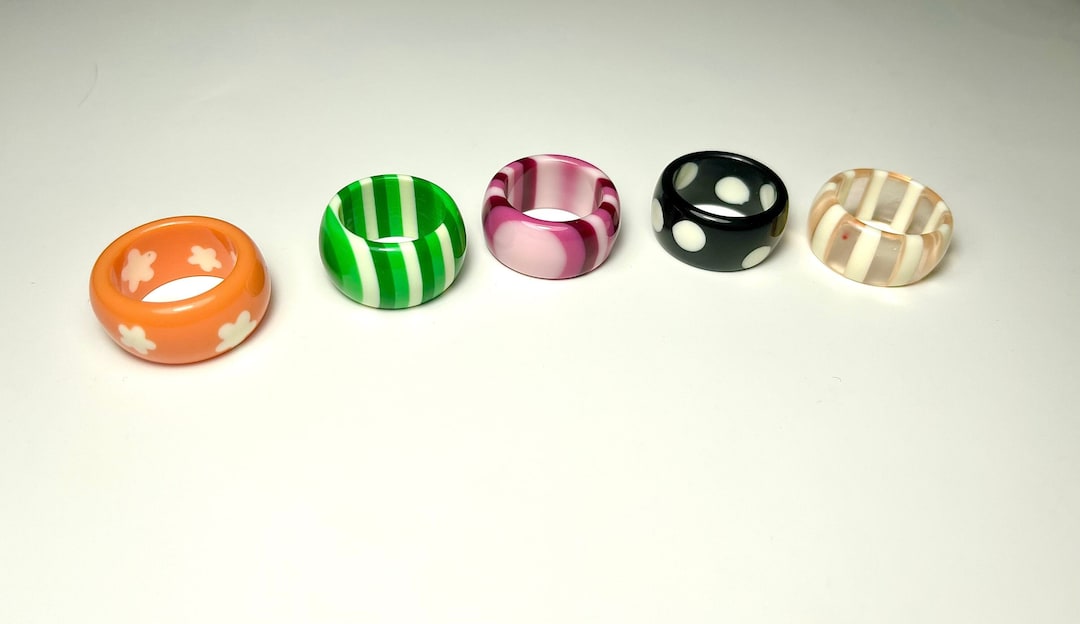 Vintage Unique Patterned Plastic Rings - Etsy