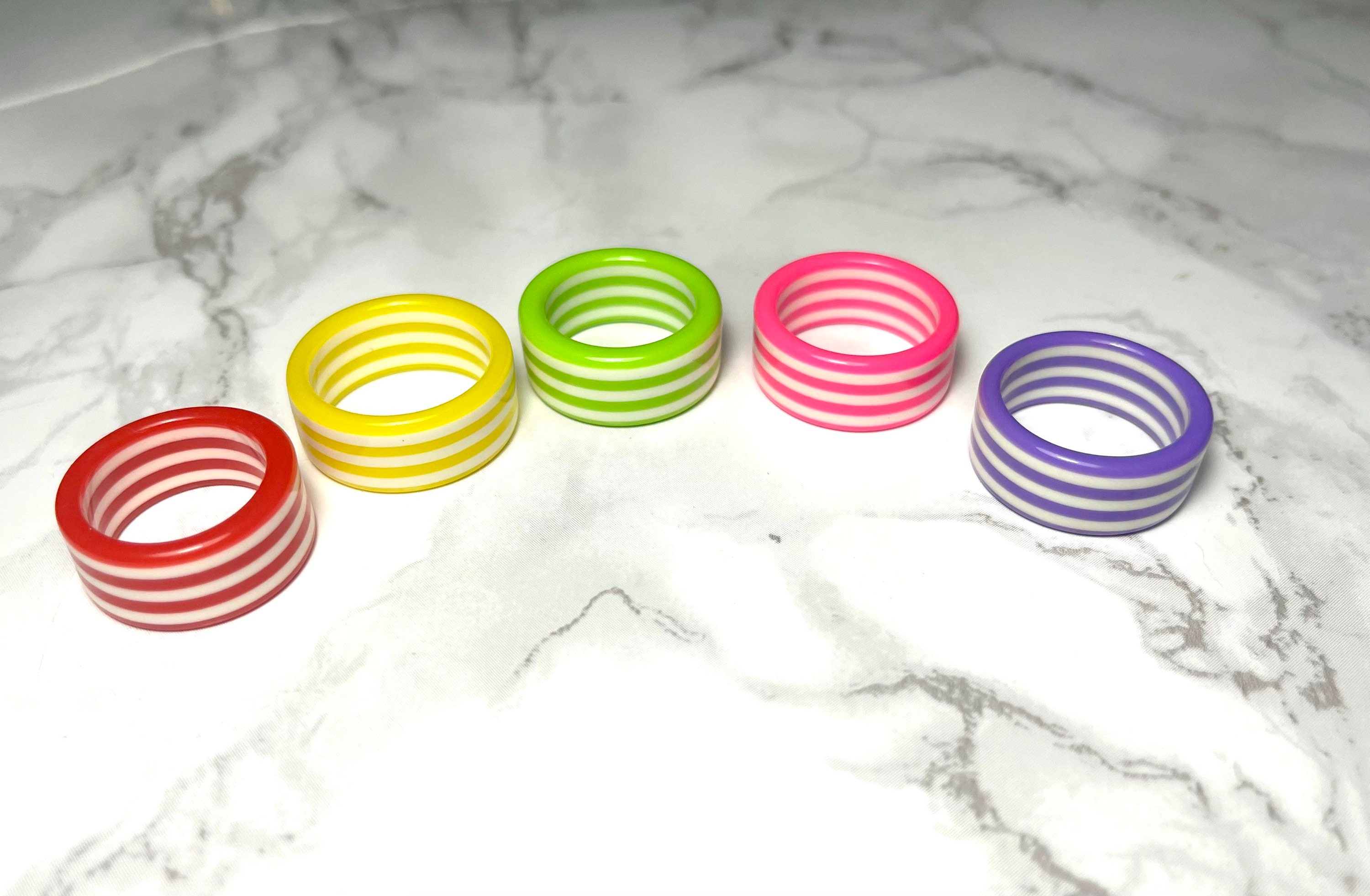 Thick Plastic Rings Rings Vintage NOS Thick Banded Striped Plastic Rings - Etsy
