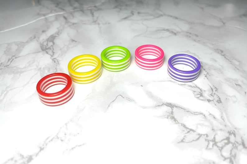 Thick Plastic Rings Rings Vintage NOS Thick Banded Striped Plastic Rings - Etsy