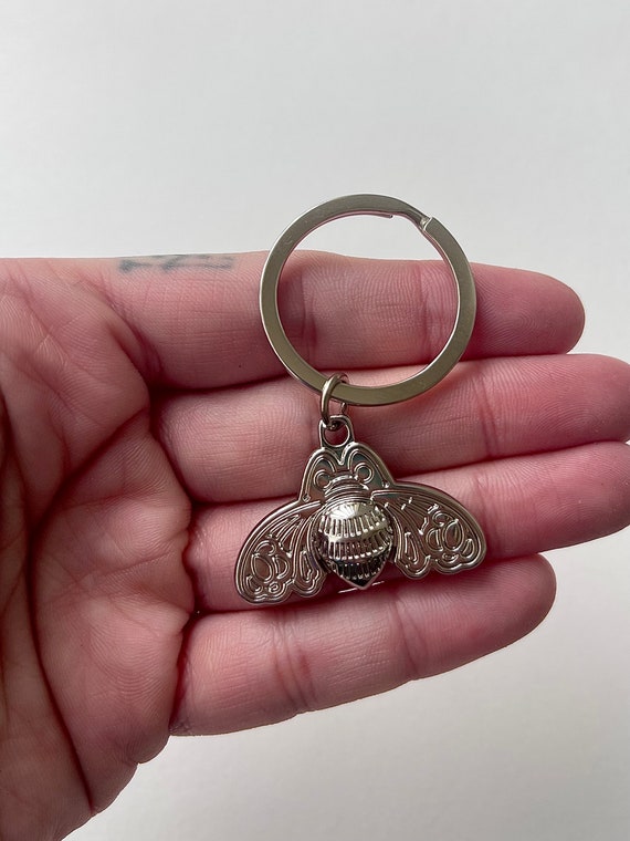 Patron stamped Bee Metal Keychain Gem
