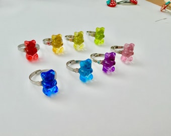 Kawaii gummy bear adjustable statement ring [you pick]