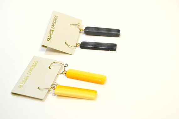Vintage NOS Rectangular Striped Dangle Earrings - image 3