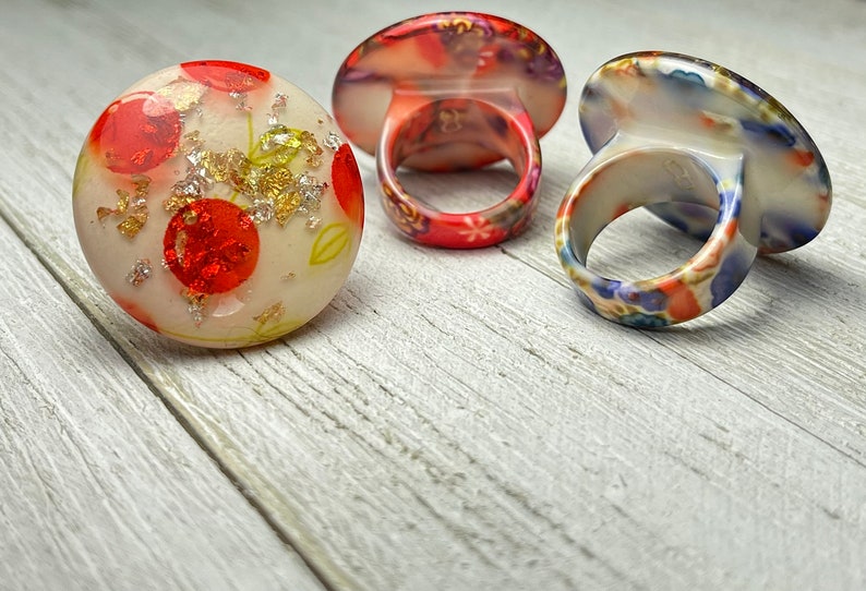 Thick Plastic Rings Rings Large Circular Thick Plastic Statement Rings With Floral Pattern - Etsy
