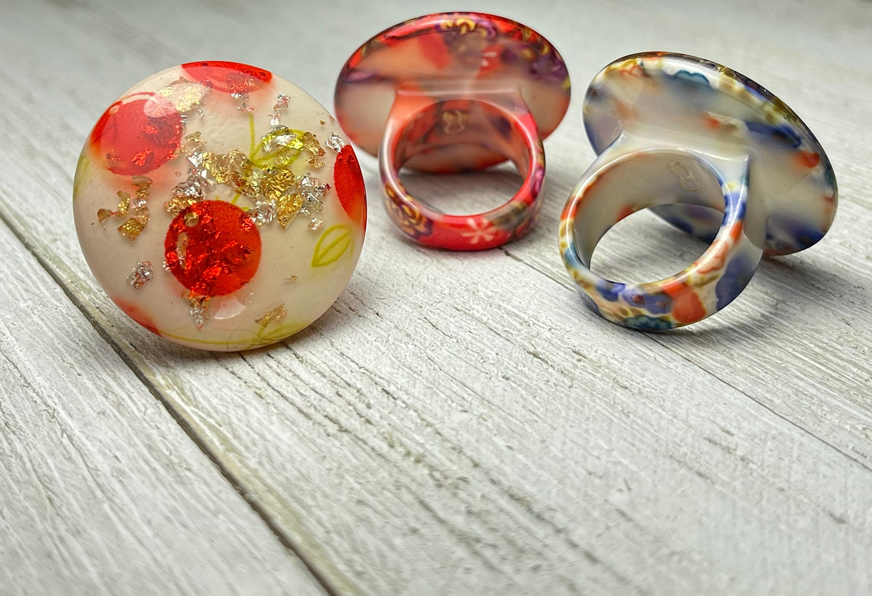 Large Circular Thick Plastic Statement Rings With Floral Pattern - Etsy