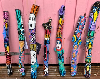 One-of-a-Kind Hand Painted Talking Stick | Ceremony, Healing Circle & Spiritual Gift | Original Driftwood Folk Art