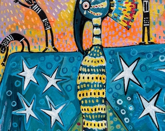 Strut & FLutter Original Acrylic Bird Painting | Fine Art Print | Contemporary Folk Art | A3
