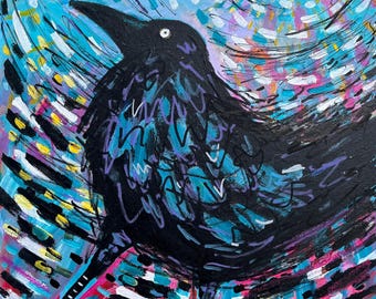 Sky Portal | Original Mixed Media Crow Painting