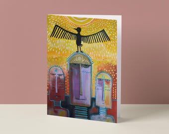 The Watchers -Folk Art Greeting Card | Original Bird Artwork | Blank Inside.