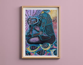 Whispers Of The Birds Original Acrylic Bird Painting & Fine Art Print | Contemporary Folk Art | A3