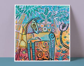 Tarjeta de felicitación de arte popular pintada a mano - Días del burro