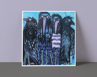 Folk Art Greeting Card | Original Bird Artwork | Blank Inside | Crow Bros