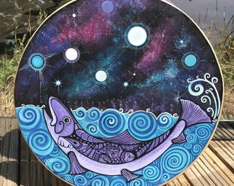 Shaman Drum - Salmon Of Knowledge- (Universal Consciousness) . Unique hand painted designs
