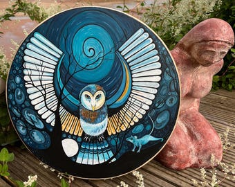 Owl & Mouse Hand Painted Shaman Drum