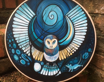 Hand Painted Shaman Drum | Owl Ceremonial Medicine Drum.