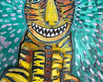 Easy Tiger Original Acrylic  Painting & Fine Art Print | Contemporary Folk Art | A3