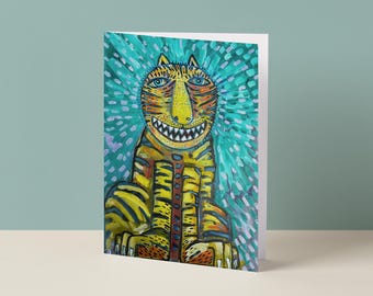 Easy Tiger - Folk Art Greeting Card | Original  Artwork | Blank Inside.
