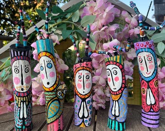 Handmade Driftwood Druid | One of a Kind Folk Art Sculpture | Hand Painted Woodland Spirit