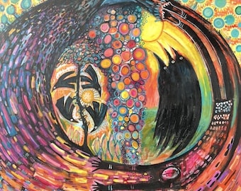 Pride  Comes Before A Fall  – Original folk style painting | Large Contemporary Acrylic Artwork