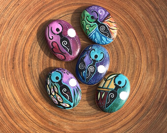 Wooden Spirit Stone: Goddess Designs - 5 Unique Hand Painted Designs - Etsy