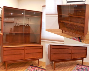 Johannes Aasbjerg Teak Sideboard Dresser and Bookcase Combo Unit Danish Modern