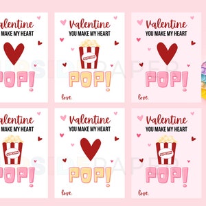 You Make My Heart Pop Valentine Tags |  Valentine Pop It Gift Tags | Valentine Popcorn Gift Tags   | Printable Valentine Food Treat