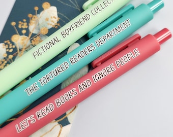 Funny Bookish Pen Set | “Tortured Readers Dept.”, “Fictional Boyfriend Collector” | Gifts for Readers, Book Lover Stationery