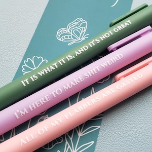 Ensemble de stylos humoristiques Snarky | 3 stylos sarcastiques avec encre de couleur - Cadeau pour meilleure amie