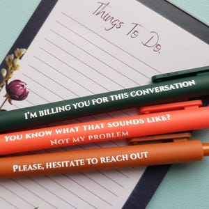 Ensemble de stylos drôles Snarky pour adultes | dictons sarcastiques sur les stylos à encre de couleur | Cadeau pour collègues