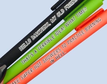 Snarky Pen Set | Funny Gel Pens for Adults | “Terrible Idea”, “Hello Darkness” | Sarcastic Office Supplies, Gift for Coworker